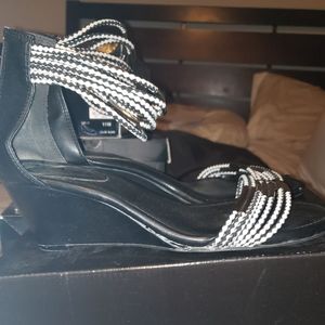 Black and white wedge heel